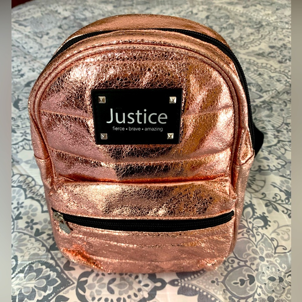 Justice Quilted Metallic Rose Gold  mini Backpack